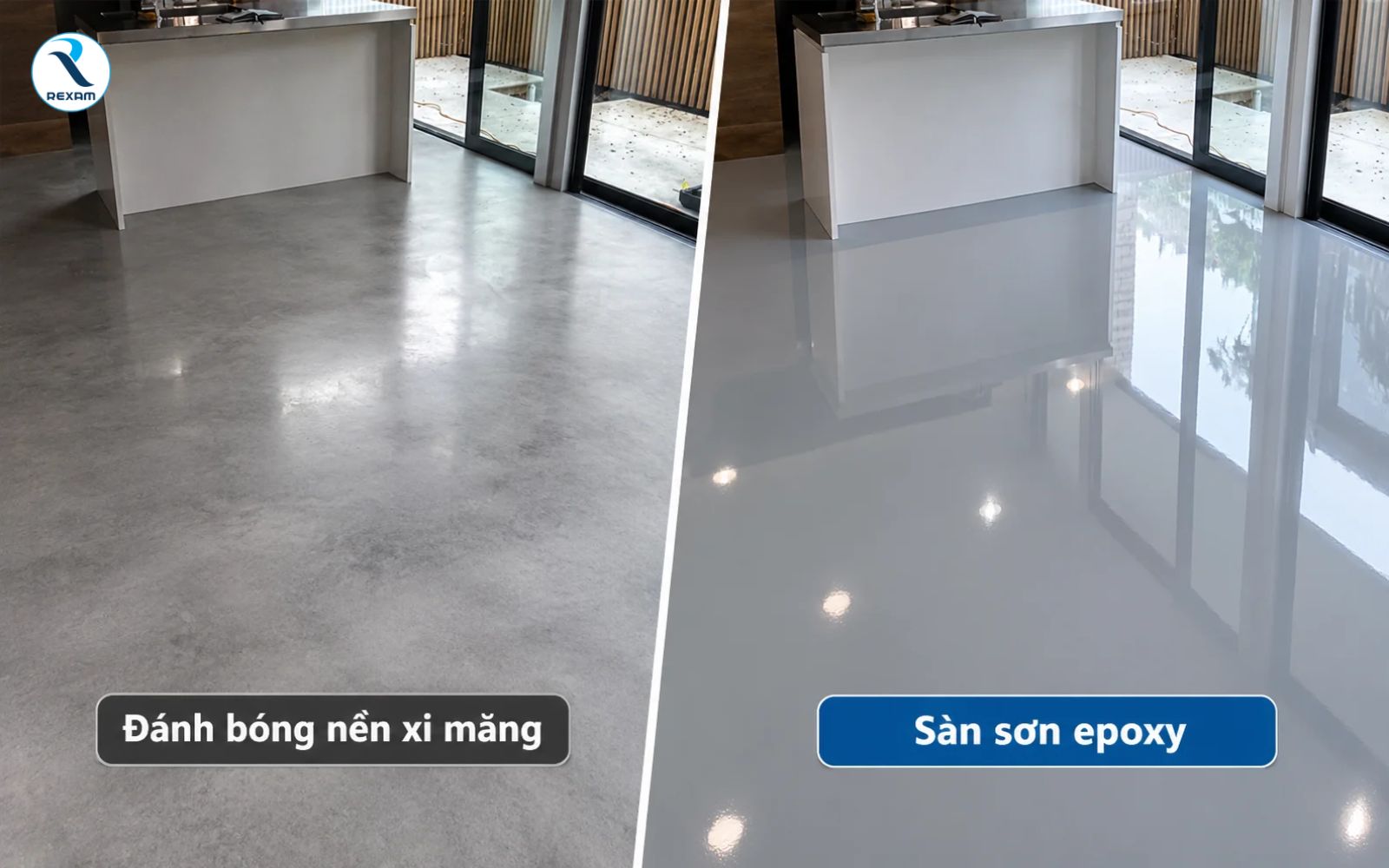 So sánh bề mặt nền xi măng đánh bóng và sàn sơn epoxy